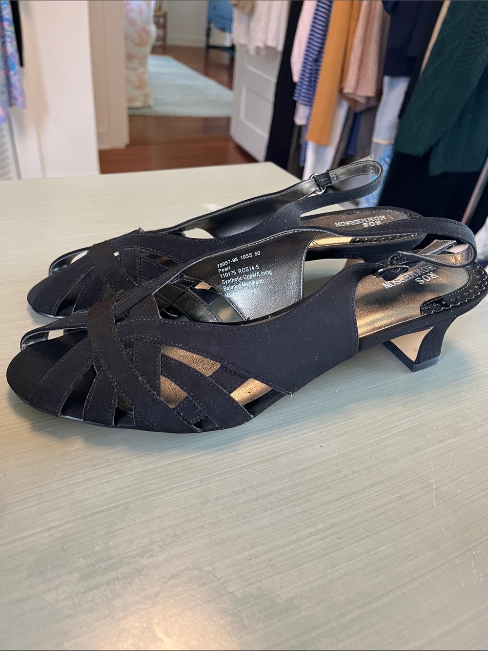 Ros Hommerson Pearl Kitten Heels Black Sz 10 Narrow